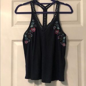 Navy blue razor back tank top